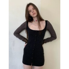 批发杂食universe 复古织物<b class='q'>可爱</b>俏皮拼接修身长袖<b class='q'>连衣裙</b>包臀短裙子女