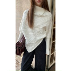 批发柚子琪 绞花工艺 <b class='q'>翻领</b>刺绣麻花毛衣女V领设计感套头全棉针织上衣