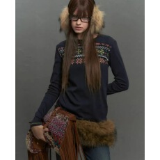 批发NECY费尔岛印花长袖女秋冬季慵懒舒适内搭打底衫修身显瘦外穿上衣