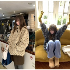 批发RAINY 立领保暖撞边羊羔毛卫衣冬季女抽绳套头拉链口袋宽松外套