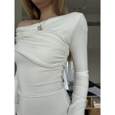 批发Audwyn斜肩长袖打底衫女褶皱秋冬露肩修身内搭设计感百搭外穿上衣