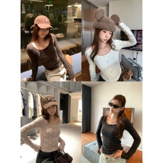 批发im向 花筏信件‘立体蝴蝶结印花内搭打底衫女正肩显瘦紧身上衣