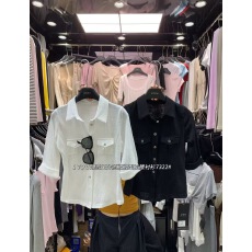 批发YOLO SHOP 辣妹天菜 针织短袖弹力工装<b class='q'>衬衫</b>女白色polo领<b class='q'>百搭</b>上衣