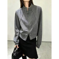 批发韩系双拉链立领开衫卫衣女26秋冬新款慵懒风<b class='q'>修身</b>显瘦百搭休闲上