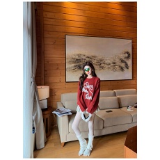 批发秋冬圣诞氛围感蝴蝶结卡通图案圆领针织毛衣衫慵懒休闲宽松上衣