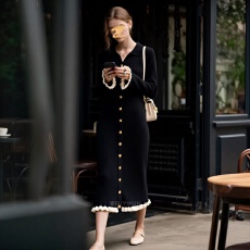 批发秋冬新款单排扣大码打底衫微胖孕妈妈显瘦内搭针织连衣裙