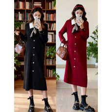 批发秋<b class='q'>冬</b>新款时尚宽松大码孕妇连衣裙孕妇慵懒翻领孕妈妈针织裙