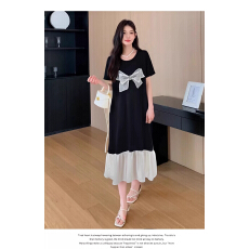 批发孕妈妈时尚蕾丝拼接韩版连衣裙2026夏款休闲圆领<b class='q'>宽松</b>时尚洋气裙