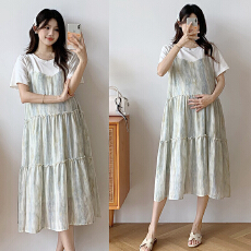 孕妇连衣裙夏季2026新款假两件扎染孕妇裙时尚孕妇夏装裙子