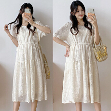 孕妇夏装2026时尚杏色孕妇连衣裙小清新宽松孕妇裙刺绣孕妇连衣裙