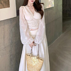 批发气质优雅天丝重工蕾丝上衣加蕾丝半裙