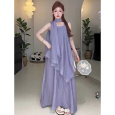 批发法式挂脖不规则无袖上衣女2026年夏季新款韩版气质吊带裙套装