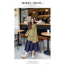 2026夏装新款韩版大码孕妇装宽松中长款连衣裙夏季过膝条纹T恤女