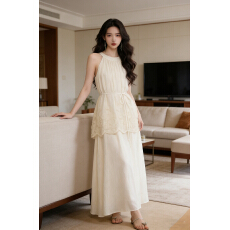 批发2026夏季新品法式罗马风绣花圆领<b class='q'>无袖</b>背心连衣裙小月龄孕妈妈裙