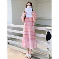 批发2026夏季孕妇<b class='q'>连衣裙</b>新款时尚洋气宽松条纹冰丝针织长裙夏季孕妇裙