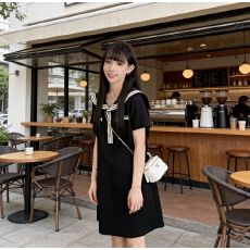 批发夏季新款孕妇宽松遮肚针织裙子中长款海军领减龄<b class='q'>连衣裙</b>