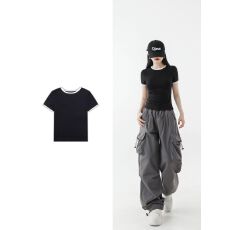 批发正肩T恤新款2025女短袖<b class='q'>塑</b><b class='q'>身</b>显瘦修身外穿上衣