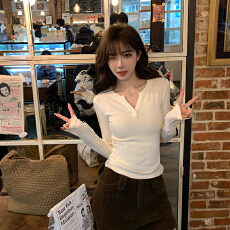 批发95棉春秋季正肩V领长袖打底衫女新款大码<b class='q'>胖</b><b class='q'>mm</b>百搭修身内搭T恤上衣