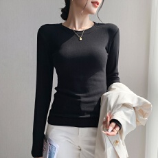批发双面德绒圆领打底衫女秋冬加绒加厚修身大衣内搭上衣白色长袖t恤