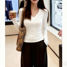 V领打底衫女秋冬季内搭正肩洋气修身显瘦小衫T恤上衣