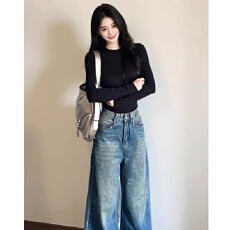 批发纯色正肩打底衫女秋冬<b class='q'>紧身</b>修身显瘦内搭长袖圆领黑色上衣