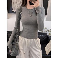 批发圆领正肩长袖<b class='q'>T</b><b class='q'>恤</b>女打底衫早秋内搭修身基础款辣妹<b class='q'>紧身</b>短款上衣ins