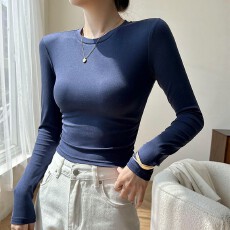 批发美式正肩<b class='q'>紧身</b>打底衫长袖<b class='q'>t</b><b class='q'>恤</b>女秋季新款内搭修身显瘦辣妹短款上衣