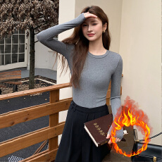 批发加绒款圆领长袖<b class='q'>T</b><b class='q'>恤</b>女秋冬显身材<b class='q'>紧身</b>修身显瘦保暖内搭打底衫上衣
