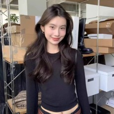 批发95棉春秋新款圆领长袖T恤女<b class='q'>大码</b>胖mm修身内搭正肩纯色上衣