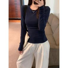 批发圆领正肩T恤女早秋打底衫辣妹修身内搭套头<b class='q'>长袖</b>美拉德小众上衣ins