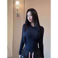 批发美式辣妹修身显瘦圆领<b class='q'>T</b><b class='q'>桖</b>女春秋季百搭打底衫正肩修身内搭上衣ins