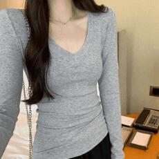 批发v领<b class='q'>长袖</b><b class='q'>t</b><b class='q'>恤</b><b class='q'>女装</b>2025秋冬新款甜辣紧身打底衫内搭上衣欧货爆款体恤