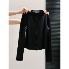 批发德绒设计感双拉链立领长袖t恤开衫女秋<b class='q'>修身</b>显瘦上衣