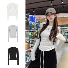 批发美式秋冬季<b class='q'>运动</b>长袖纯色打底衫<b class='q'>修身</b>百搭休闲圆领女款简约上衣