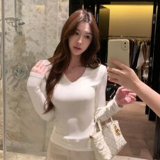 纯色打底衫女内搭2026春秋新款修身v领长袖t恤上衣