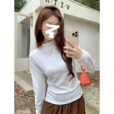 批发韩系小立领长袖T恤女秋冬季软糯加厚德绒<b class='q'>打底衫</b>内搭修身正肩上衣