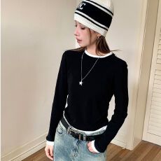 设计感假两件打底衫女拼接褶皱T恤秋季小众正肩美式复古长袖上衣