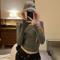 批发纯色长袖t恤女2025早秋新款纯棉体恤修身百搭打底衫内搭圆领上衣