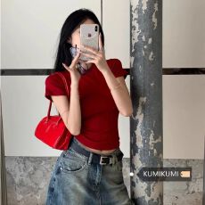 批发春夏韩版正肩小圆领短袖修身叠穿中腰亲肤百搭基础<b class='q'>紧身</b>上衣<b class='q'>t</b><b class='q'>恤</b>女