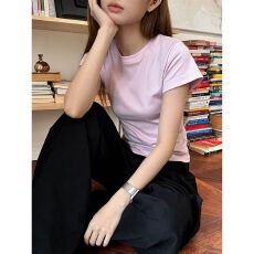 纯色正肩短袖t恤女2026夏季新款修身显瘦基础款韩系chic漂亮上衣