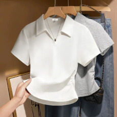 批发短袖<b class='q'>t</b><b class='q'>恤</b>女夏季2026新款白色ins韩版简约plol衫收腰上衣潮LY