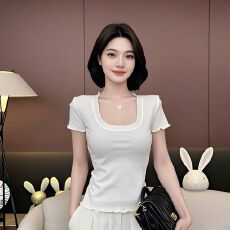 批发显瘦设计感<b class='q'>打底衫</b>短袖T恤爆款薄款女款新款短款上衣