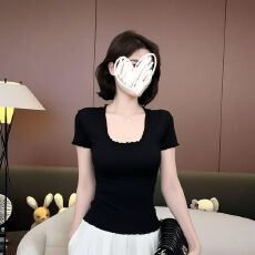 批发夏季洋气修身显瘦设计感<b class='q'>打底衫</b>短袖T恤爆款薄款女款新款短款