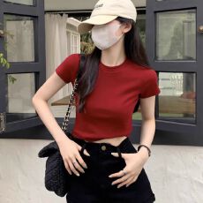 批发40支精梳棉成份94棉6氨纶圆领低领<b class='q'>打底衫</b>女修身短袖袖内搭