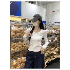 批发正肩<b class='q'>长袖</b><b class='q'>T</b><b class='q'>恤</b>女春装秋冬季U领修身显瘦内搭打底衫短款上衣