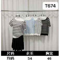批发夏季小香风短袖t恤女小个子短款洋气卡腰上衣条纹冰丝针织衫