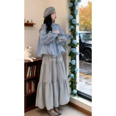 批发韩系松弛感套装女秋冬新款花苞宽松夹克<b class='q'>外套</b>蛋糕半身裙两件套高级