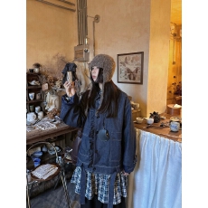 批发日系套装女秋冬复古文艺牛仔上衣<b class='q'>外套</b>叠穿格子<b class='q'>衬衫</b>连衣裙两件套潮