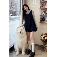 批发<b class='q'>秋</b>冬甜美辣妹穿搭女设计感打底衫上衣蝴蝶结花苞背心连衣裙两件套