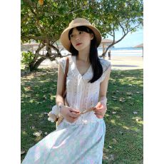 批发甜美风女夏季洋气减龄波点系带无袖衬衫搭配印花半身裙子两件<b class='q'>套装</b>